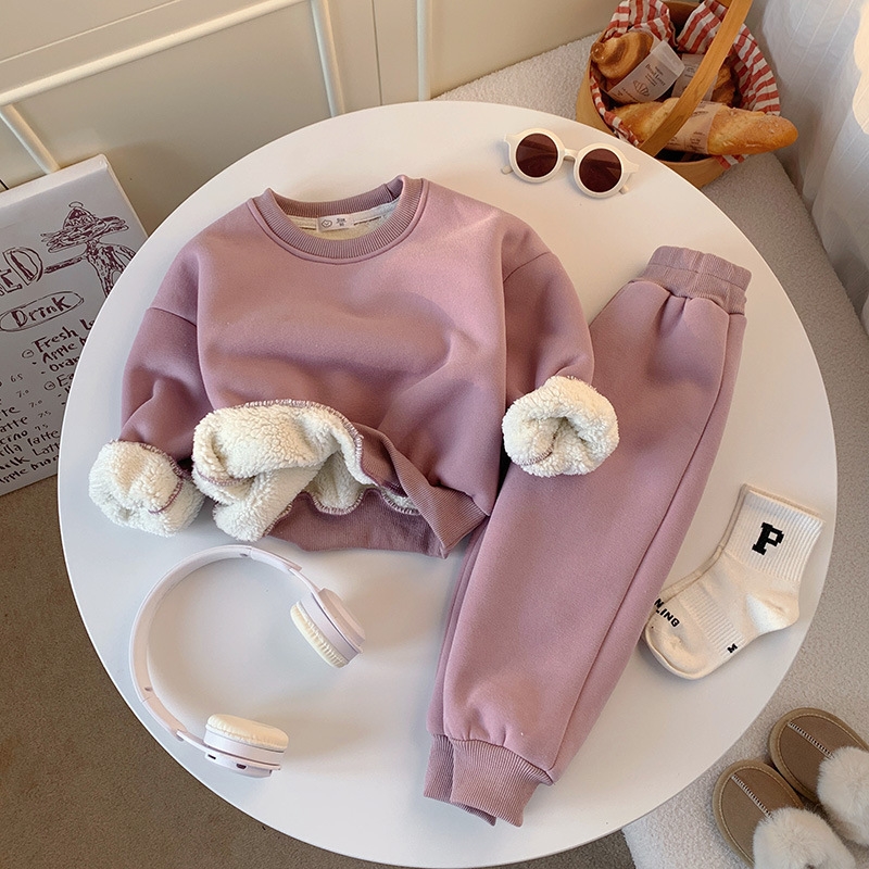 Designer shoes 2024 new children's clothing with hoodie set autumn and winter casual top thickened lamb fleece for warmth free shipping