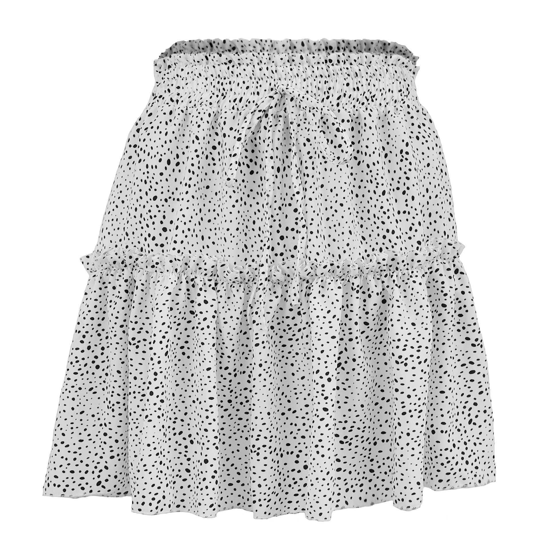 Women Ruffle Skirt Summer WoMens High Waist Chiffon Large Hem Skirt Print Pleated Dot Skirt Length Adult Skirts 241023