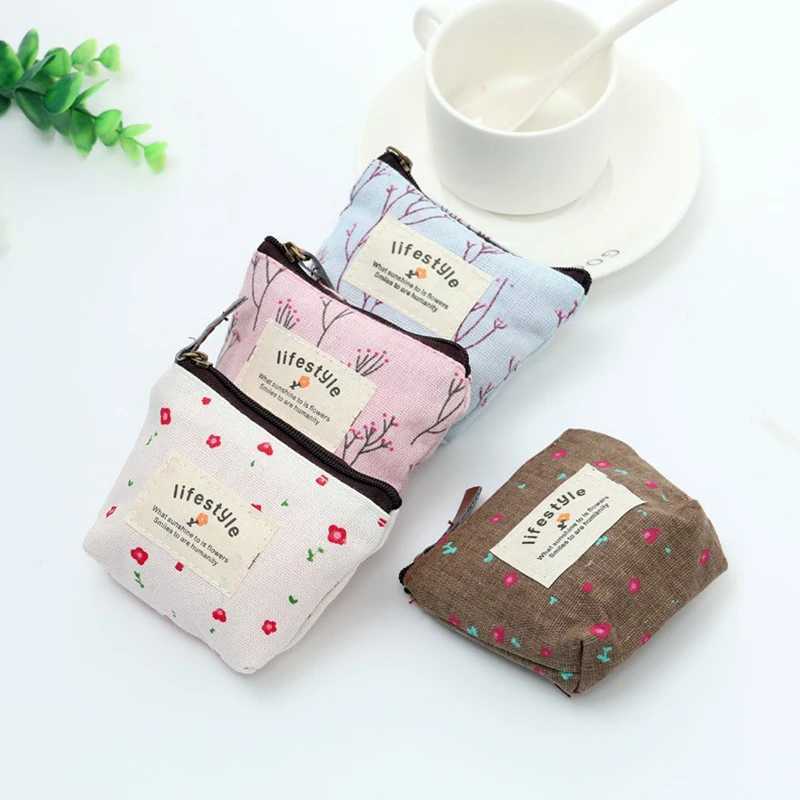 Small Coin Purses With Fresh Flower Pattern Storage Bags Canvas Coin Wallets For Lady Girls Earphe Coin Key Mey Zipper PouchXJ241111