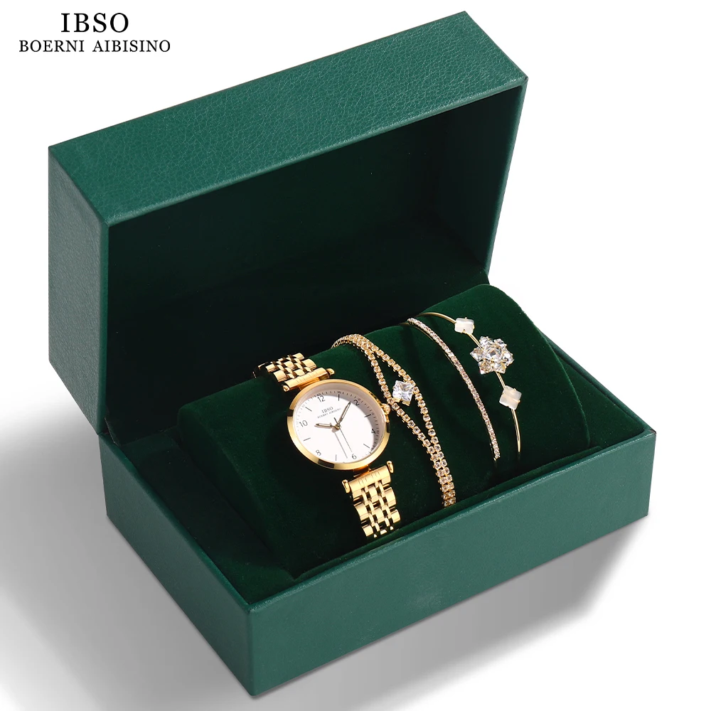 IBSO 2023 2025 New Women Green Watch Set Japanese Quartz Movement Luminous Hands Ladies Watch Sets Waterproof new Jewelry Hot Set