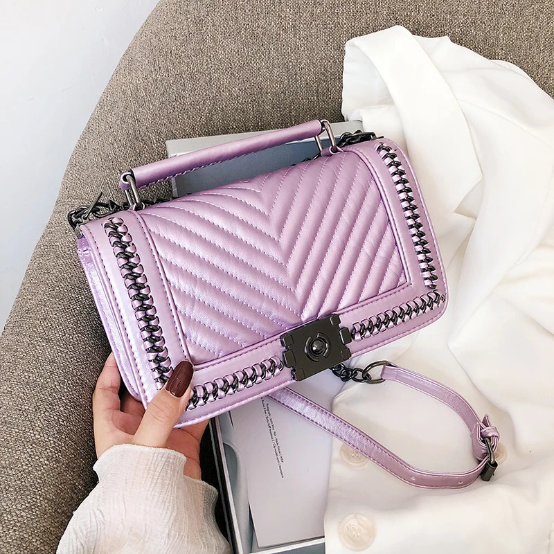 Shoulder Bag Chain Messenger Bag Women Fashion Shoulder Handbag Small Purse Embroidery Thread PU Leather Crossbody Bags 241031
