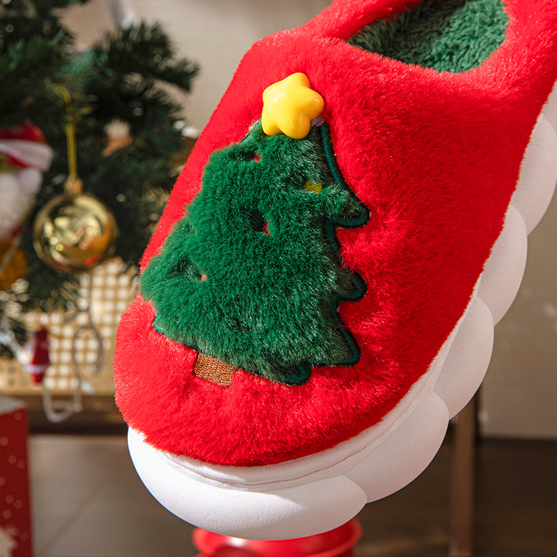 Men's and Women's Autumn Winter Christmas Tree Pattern Home Slippers