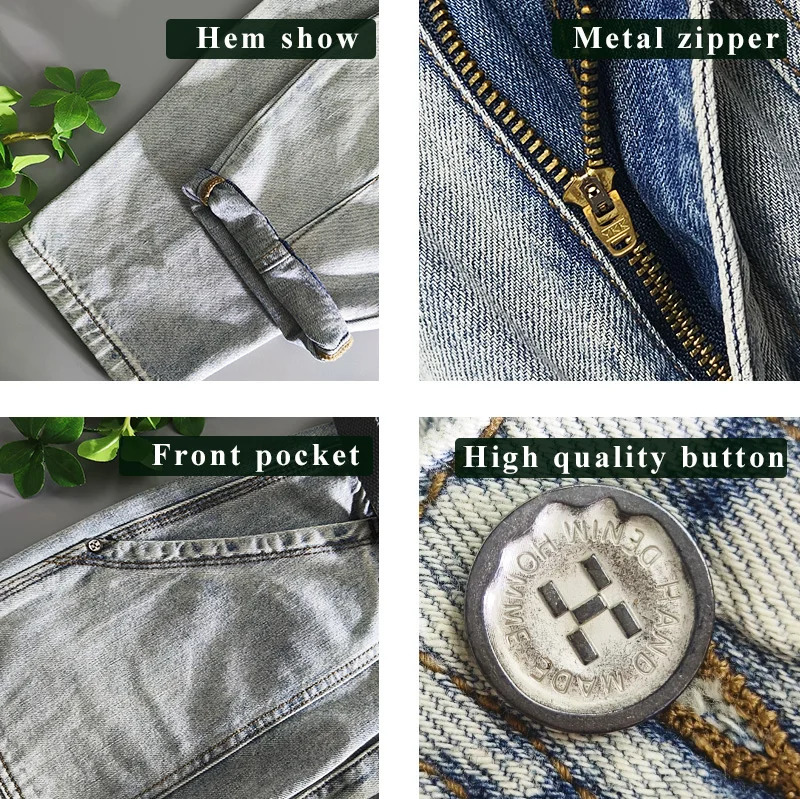 2024 Spring Vintage Tapered Straight Jeans for Men Clothing Cargo Soft Cotton Casual Streetwear Men Pants KK1035 241024