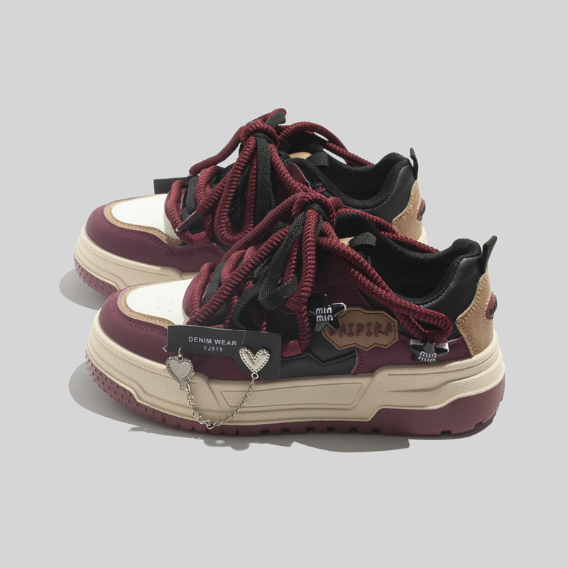Wine Red Thick Soled Fashionable Versatile Trendy Sports Board Shoes Free Shipping