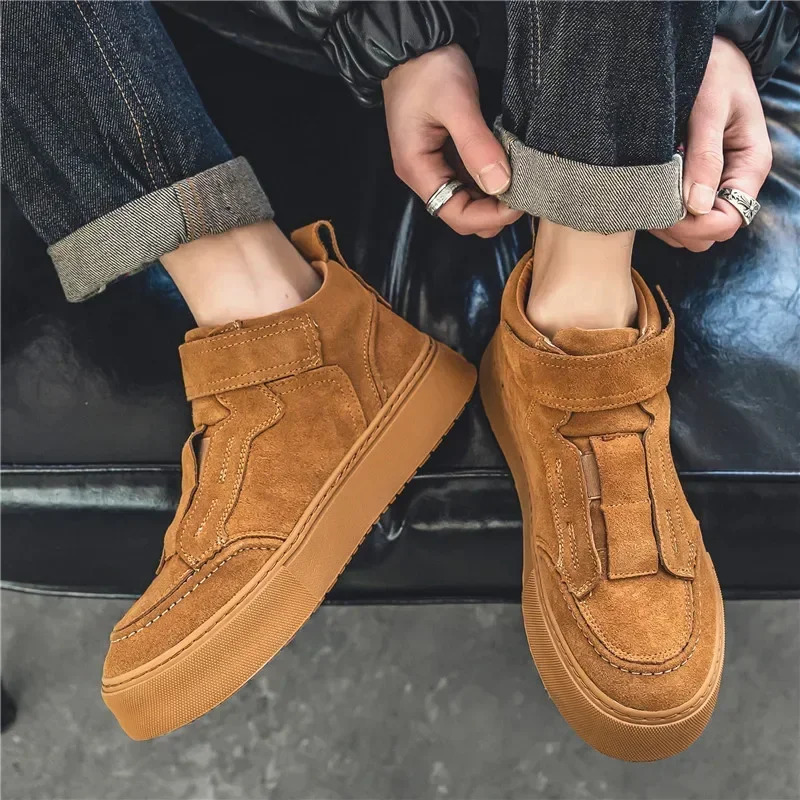 Ankle Boots Suede Mens Shoes Vintage Boots Hook and Loop Versatile ious Male Casual Sports Shoes Botines Hombre 241031