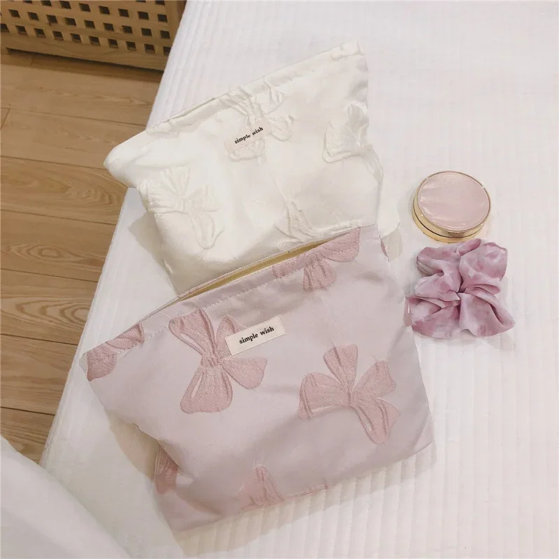 Cotton Womens Sweet Makeup Bag Fashion Large Capacity Canvas Makeup Organizer Bow Zipper Makeup Bag Travel 241031