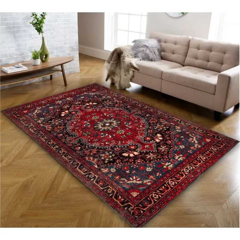 Oriental Medallion Red Area Rug Rustic Mid Century Modern Small Red Dark Blue Carpet Rugs for Living Room Bedroom Dining RoomXJ241101