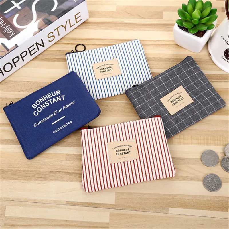 Cute Wallet Women Fabric Key Coin Purse Carto Square Mini Coin Pouch Letter Striped Print Zipper Canvas Bags for GirlsXJ241111