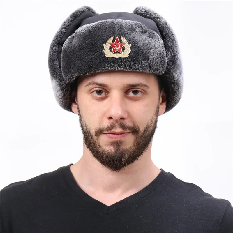 Winter Soviet coat of arms Russian Army Ushaka bomber cap outdoor velvet thick warm ear muffs 241031