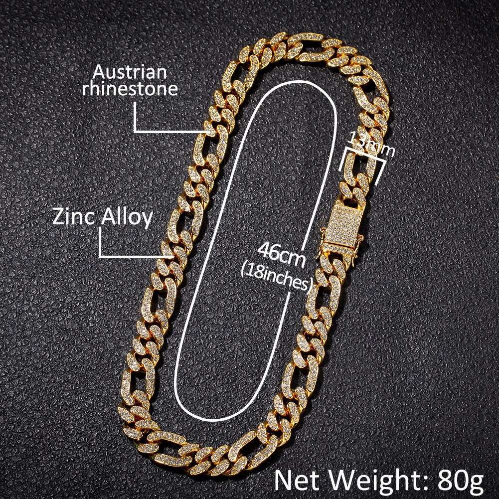 Hip Hop Mens Figaro Cuban Chain Necklace Choker Top Quality Iced Out Gemstone Rap Personality Alloy Rhinestone Miami Curb Link Chains Neck Jewelry Bij