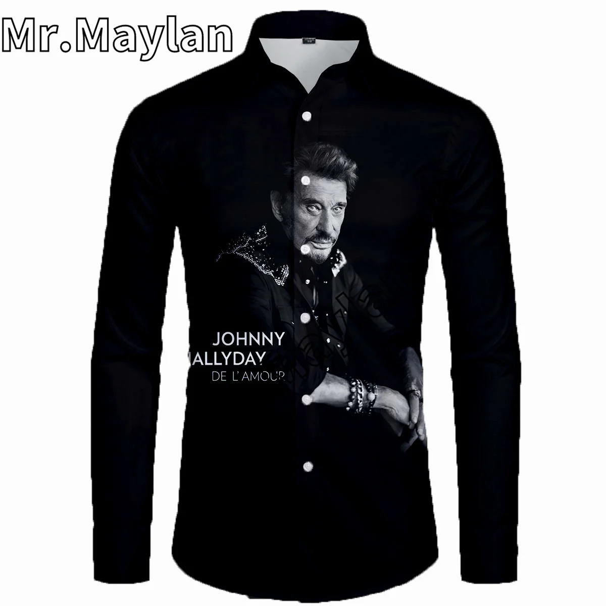 Johnny Hallyday 3D Shirt Hawaiian 2025 Shirt Men Summer Long Sleeve Shirt Men new Shirts 2023 Oversized 5XL shirt Camisas Masculinas-0167