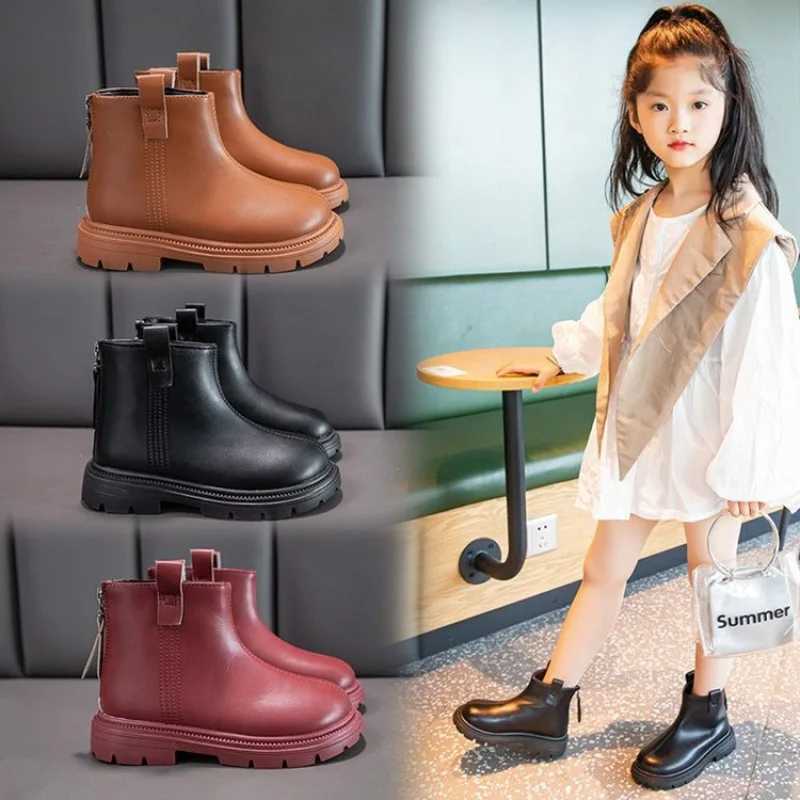 Girls ankle boots childrens rubber boots unisex fashion autumn winter back zipper simple classic childrens winter shoes anti slip M241102
