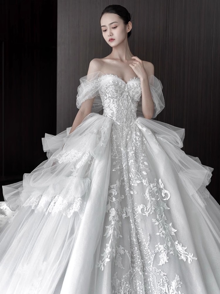 glaring Sparkle Wedding Dresses Vestido Noiva Ball Gown Long train Plus Size Princess Bridal Gowns for Women lace princess 2024 tulle satin Robe De Ma