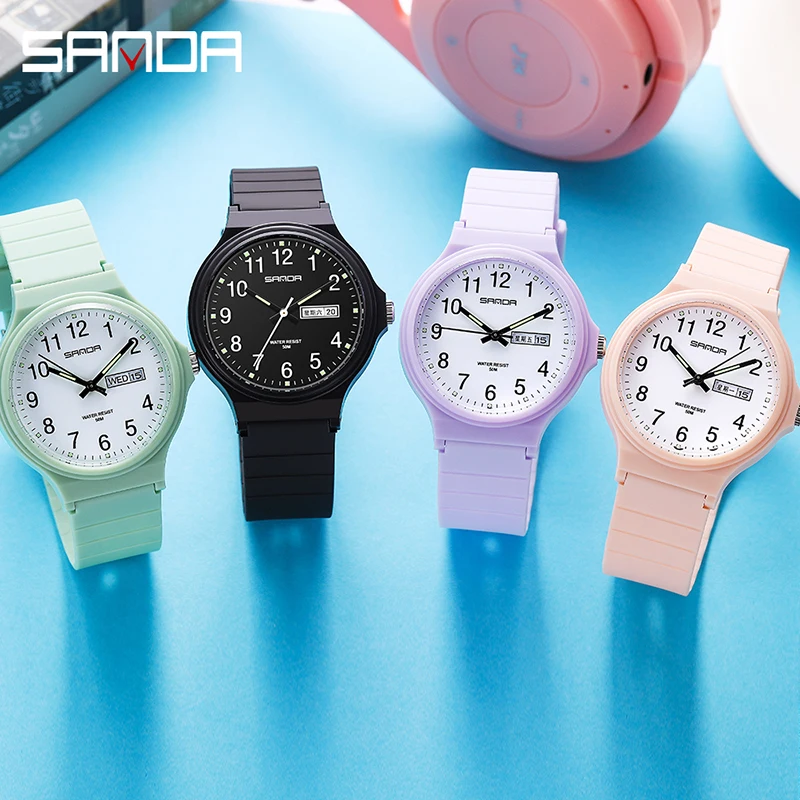 SANDA Trendy Womens Watches Brand Casual Women Quartz Watch Luminous Weekly Calendar new Display 30M 2025 Waterproof Reloj Mujer