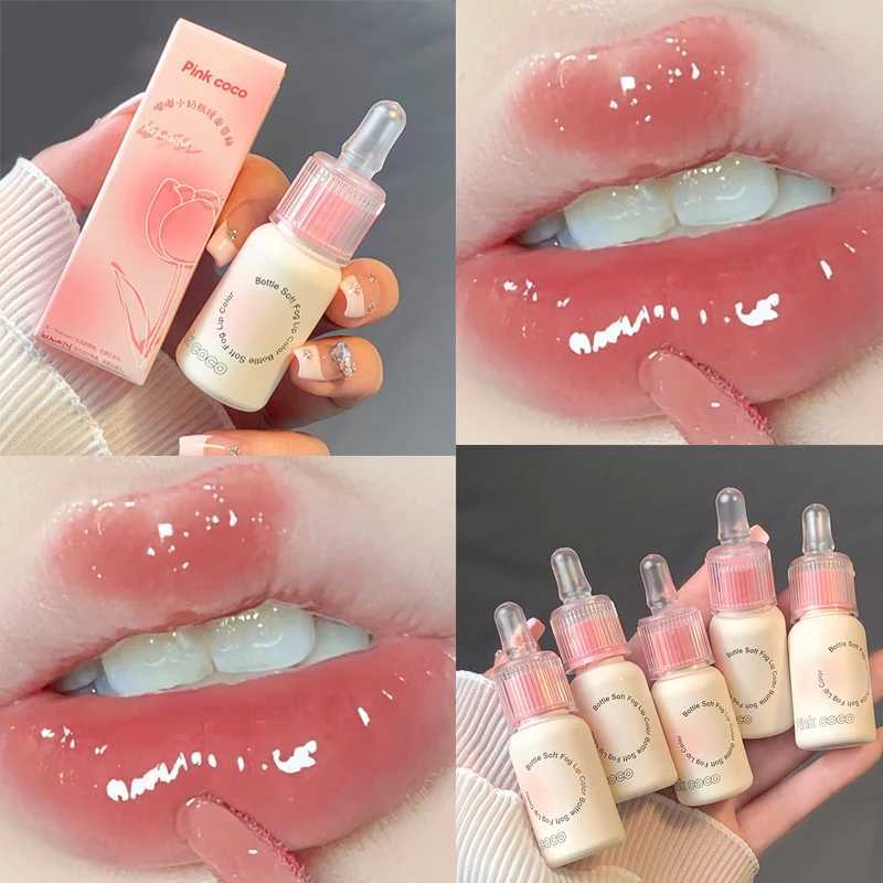 Pink feeding bottle mirror lipstick watercolor glass lip color lasting moisturizing liquid lipstick Korean cosmetics W241101