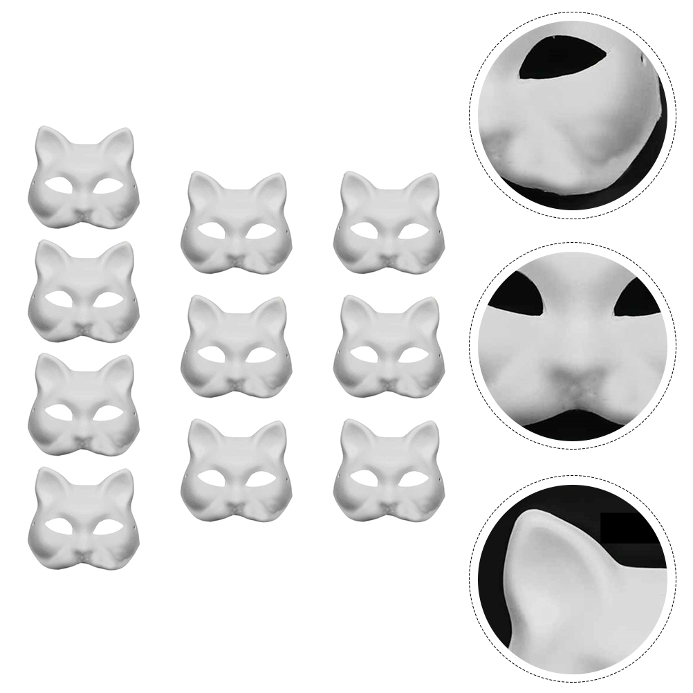 10Pcs DIY Painting Cosplay DIY Cat White Face Paper Masks to Blank Cosplay Blank Masquerade Masks