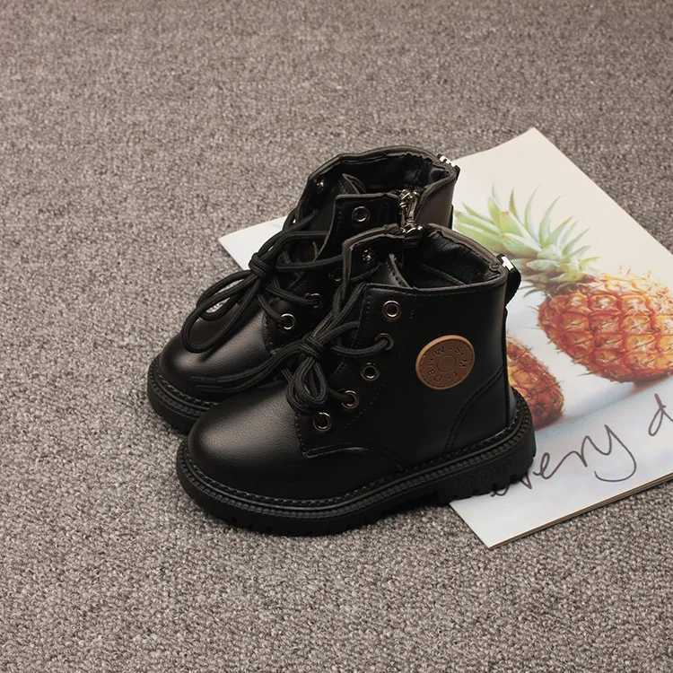 Childrens leather anti slip single boots new UK Sle childrens trendy boots boys and girls soft lace zipper ankle boots hot M241102
