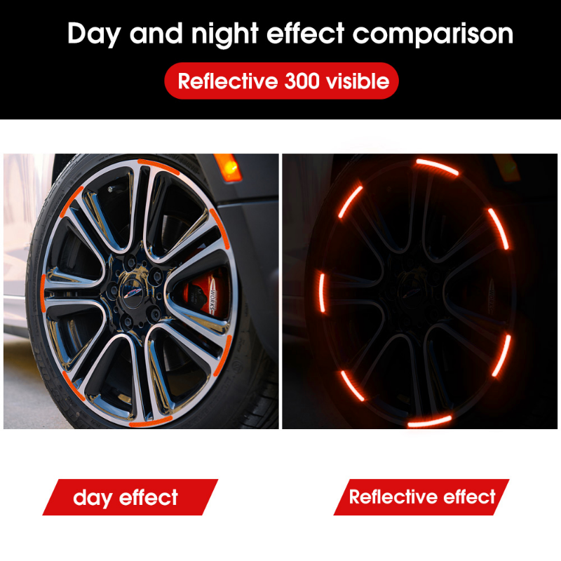 20Pcs Car Wheel Hub Sticker Tire Rim Luminous Stickers Roadway Safety Warning Reflective Strip for Auto Motorcyclec