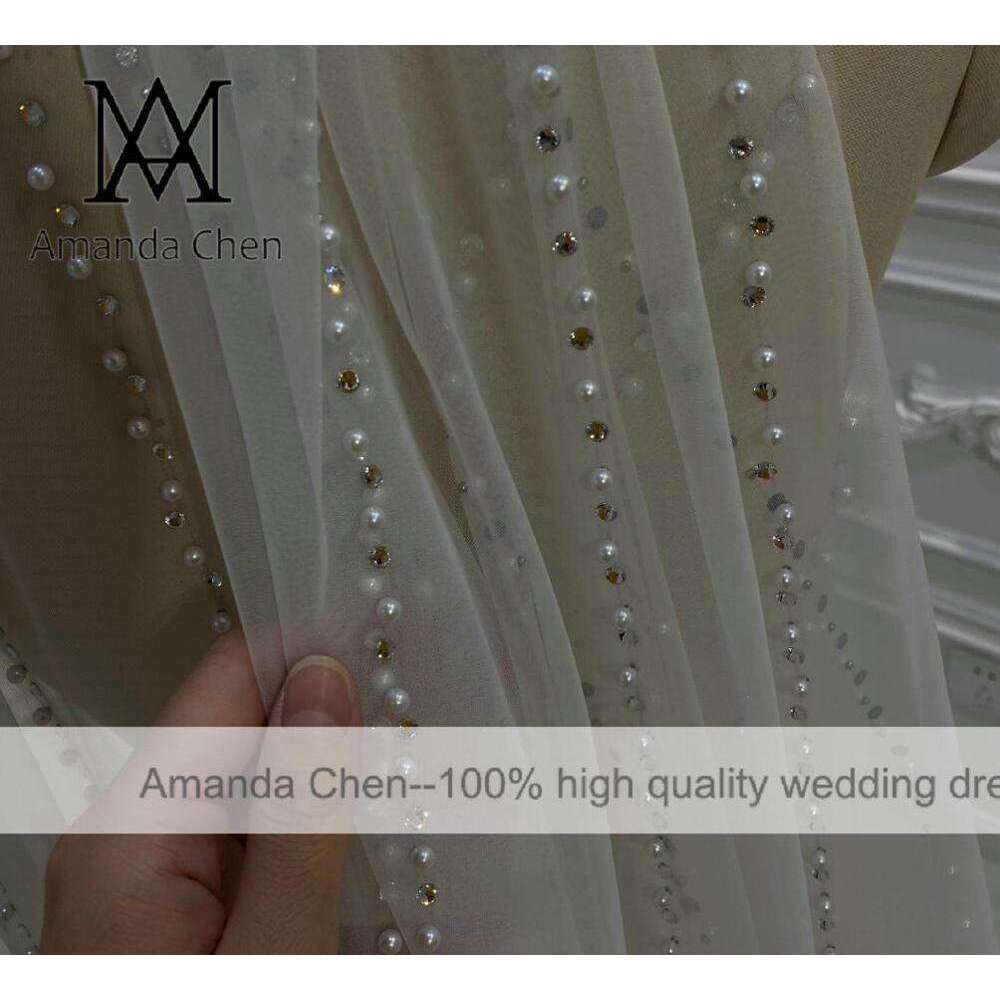 Amanda Design One Layer Pearls Crystal Tulle Veil