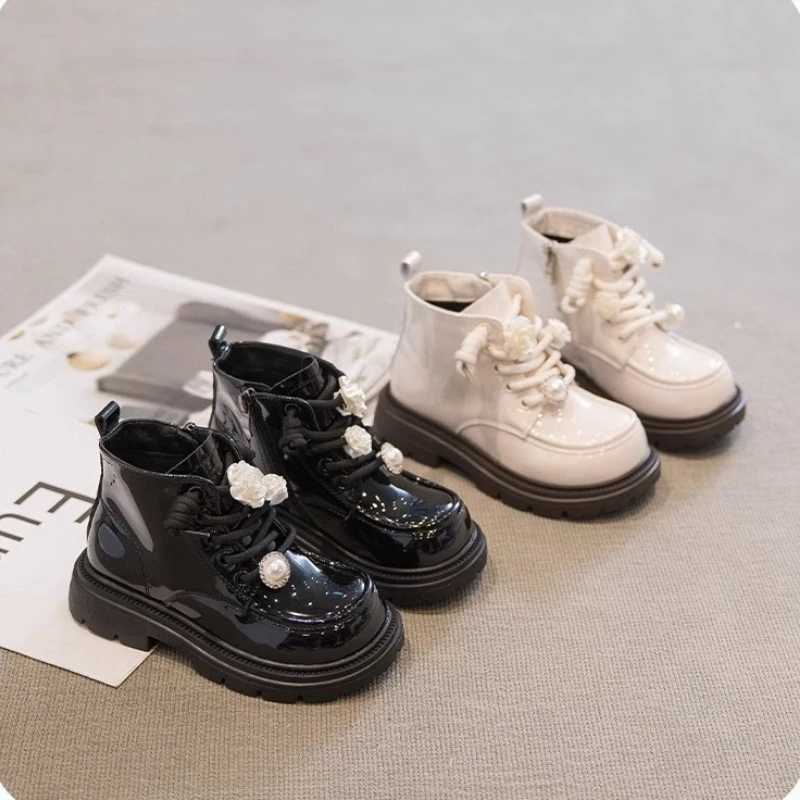 French platform childrens boots winter Pu girls leather boots medium-sized ankle boots fashionable princess boots black short boots childrens shoes Bo