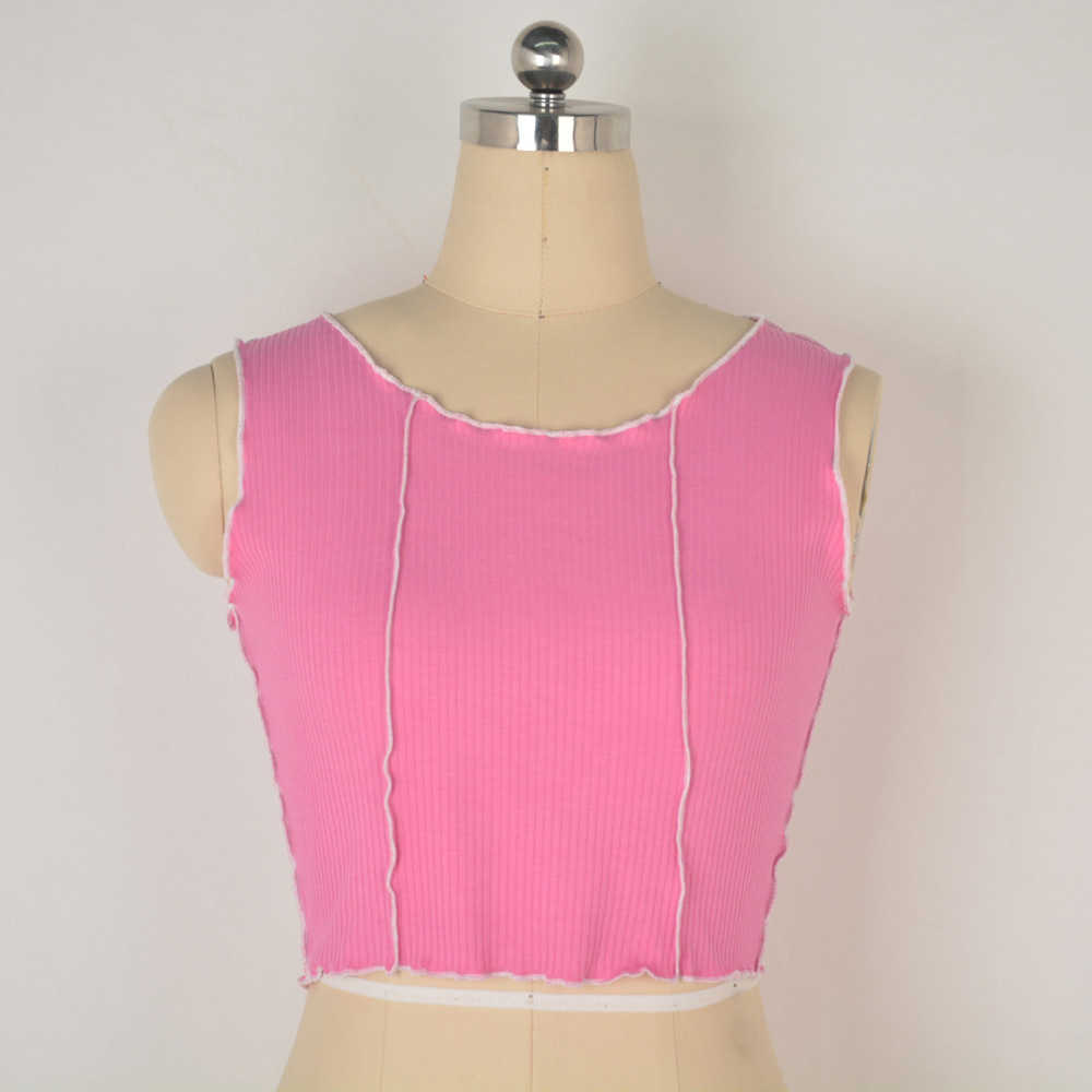 Womens Tshirt Summer Contrast Ladies Shirts Stitching Womens Vest Waistcoat Fashion Round Neck Open Navel Slim Girl 241024