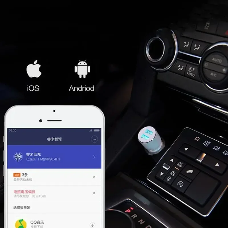 Original Roidmi Mojietu 3S Bluetooth 5V 3.4A Dual USB Car Charger MP3 Music Player FM Transmitters For iPhone And Android