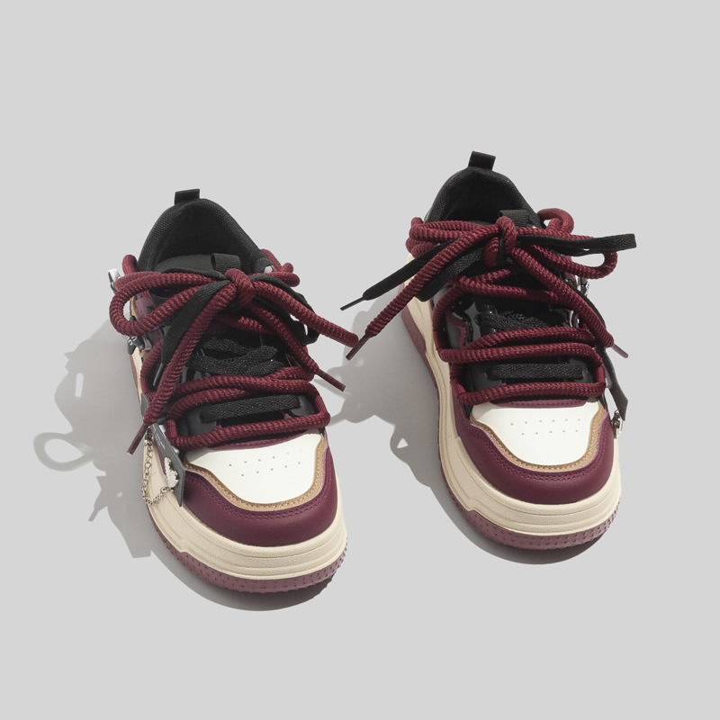 Wine Red Thick Soled Fashionable Versatile Trendy Sports Board Shoes Free Shipping