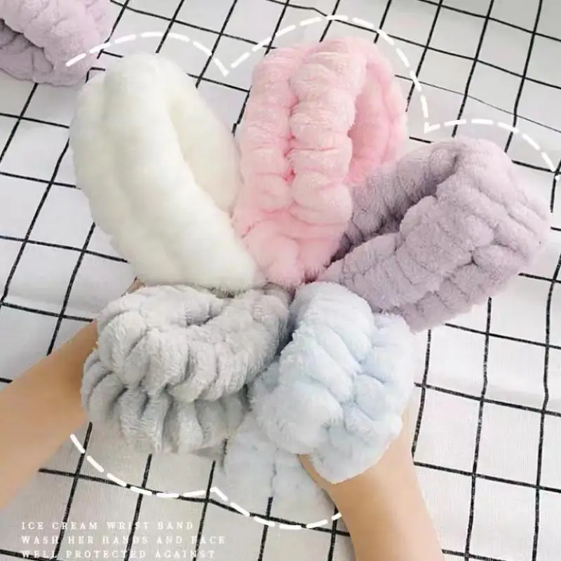 Coral Fleece 2025 Soft Elastic Wrist Hairbands for Women Spa Bath Makeup Wash Face Yoga Headband Hair Band new Girls Hair Accessories
