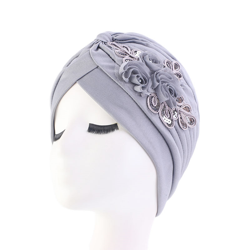 2023 New Ladies Sequin Flower Turban Hat Muslim Pleated Indian Inner Hijabs Sleep Cap 2025 Head new Wrap Women Bandana Headwear Boonet
