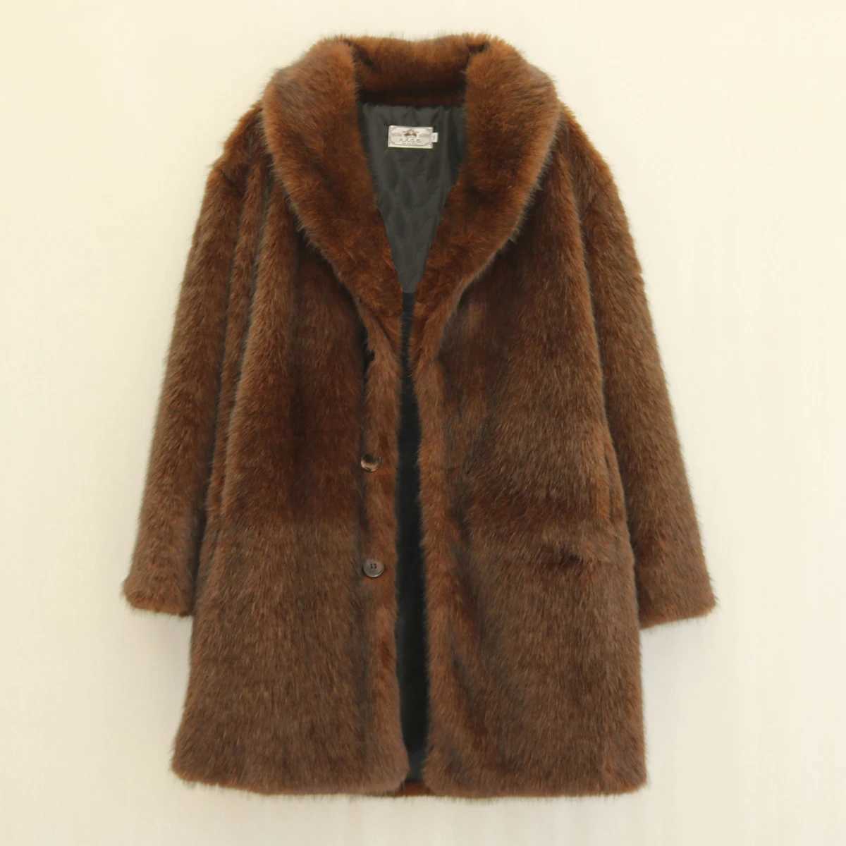Mens fur coat faux wool coat winter warm long leather clothing large size fashion casualXJ241102