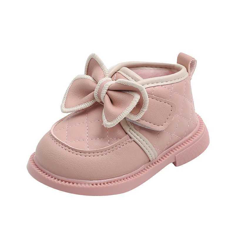 Cute princess girl boots Versatile casual girl shoes Butterfly bow comfortable ankle boots Simple sliding childrens shoes Sweet leather shoes M241102