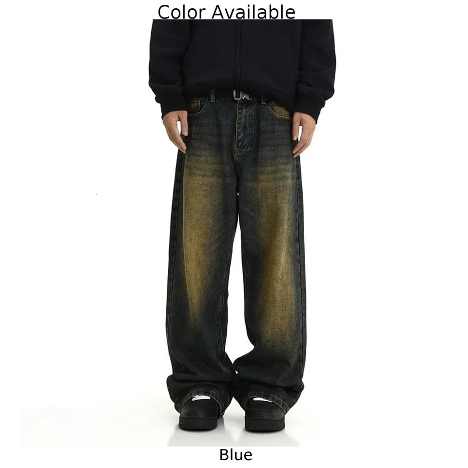 Male Jeans Mens Pants Regular Solid Color Straight Leg Stylish Vintage Wash Baggy Y2k Fashion Streetwear 241024