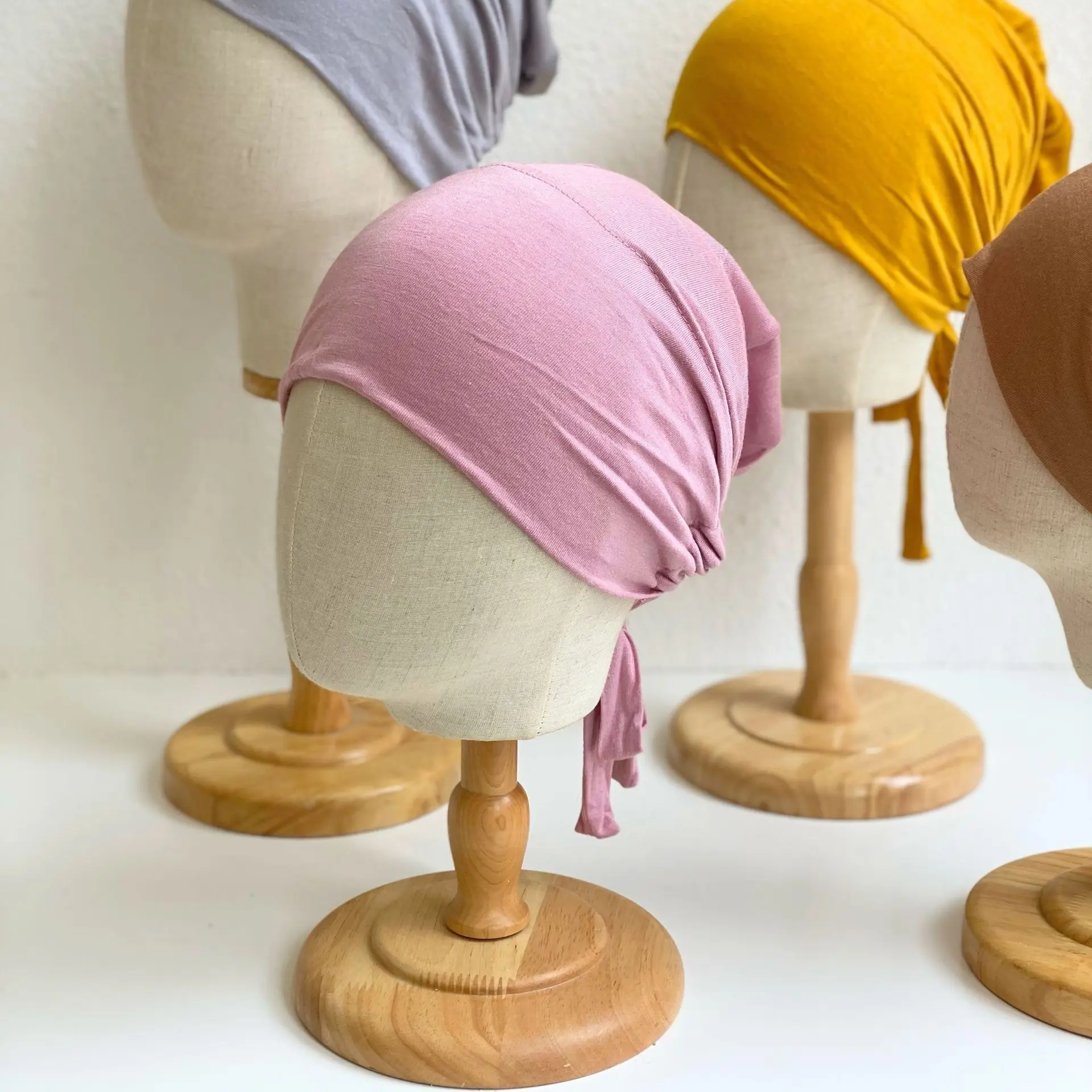 Elasticity Tie Jersey Women's Inner Cap Muslim Hijab Bottom Bonnet Soft Turban Plain new Colour 2025 Islamic Headwear Free Size