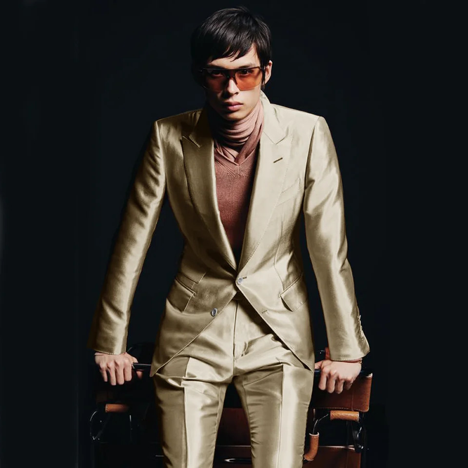 Mens Satin Suit Two Piece Single Breasted Wedding Stage Fit Double Suits Suite for Man Complete Jackets Dress Up 241024