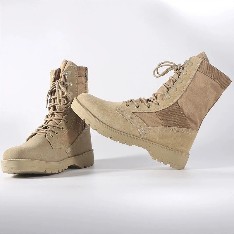 Real leather mens tactical desert boots for outdoor combat lightweight and anti slip hiking shoes high top Botas work shoes 241031