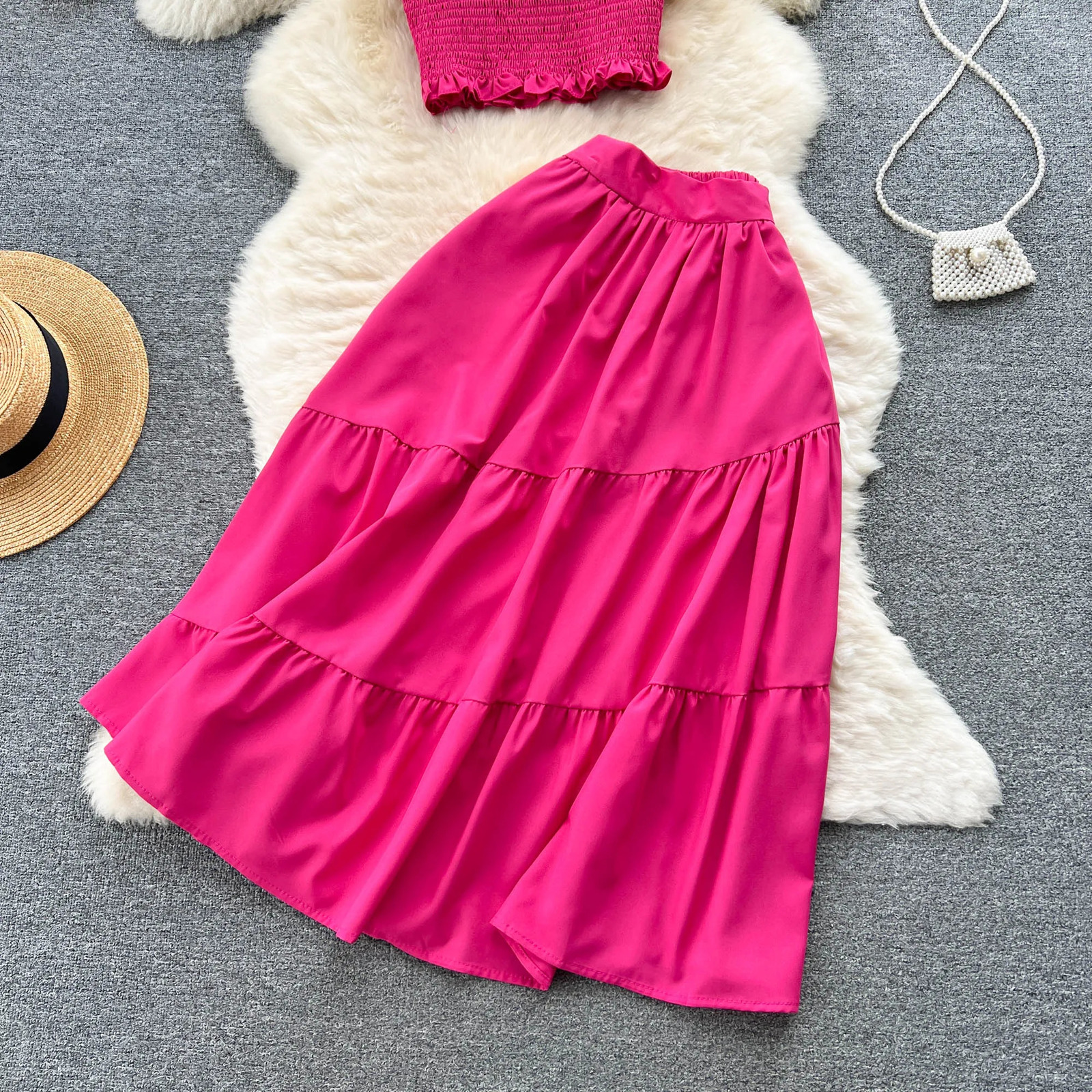 YuooMuoo Chic Fashion Women Dress Suits Summer Vacation Style Sleeveless Stretchy Tops High Waist Long Skirts Lady Outfits 240329