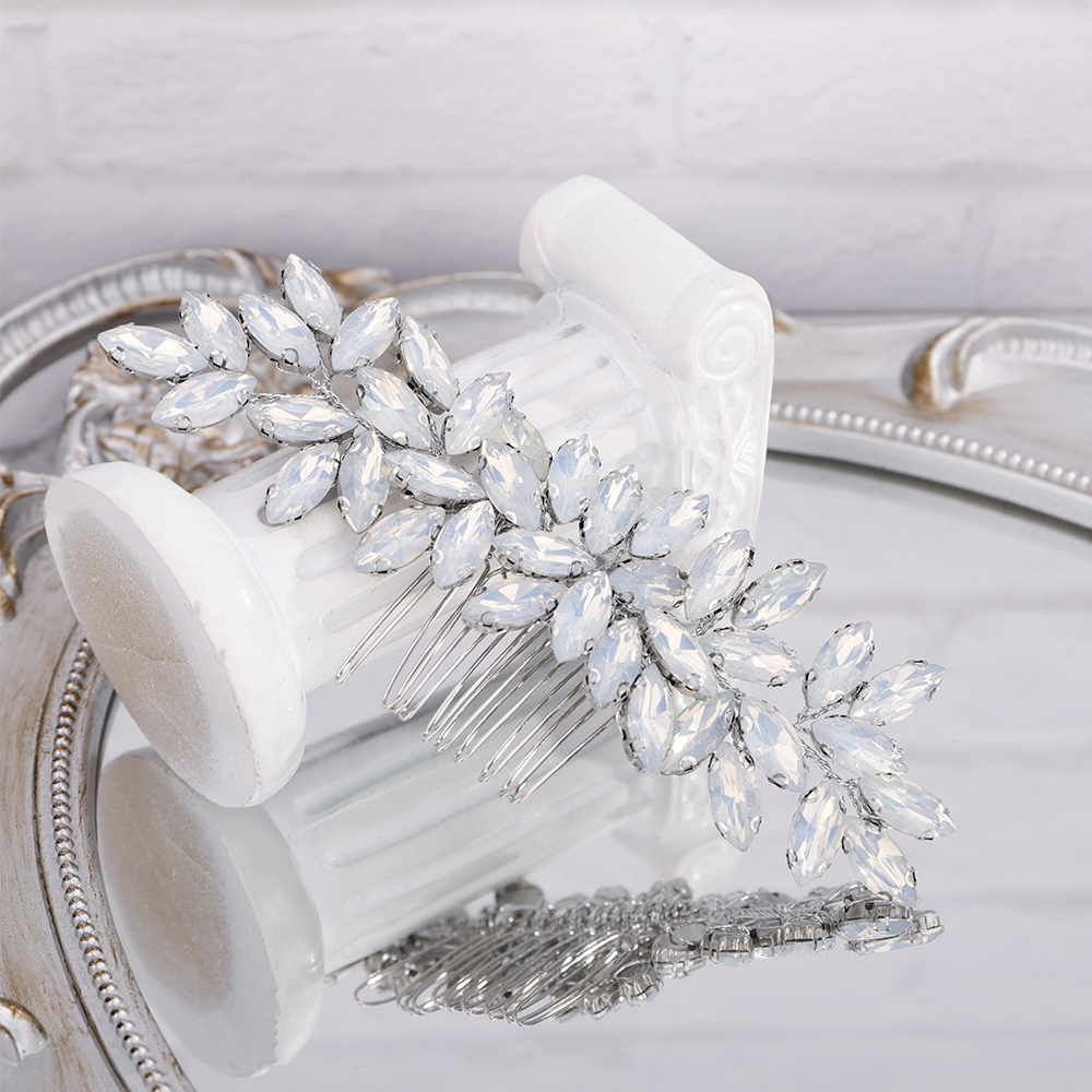 Opal Bride Wedding Luxury Full Rhinestones Hair Comb Silver Bridal Hair Accessories Hair Piece for Women and Girls Party Tiara