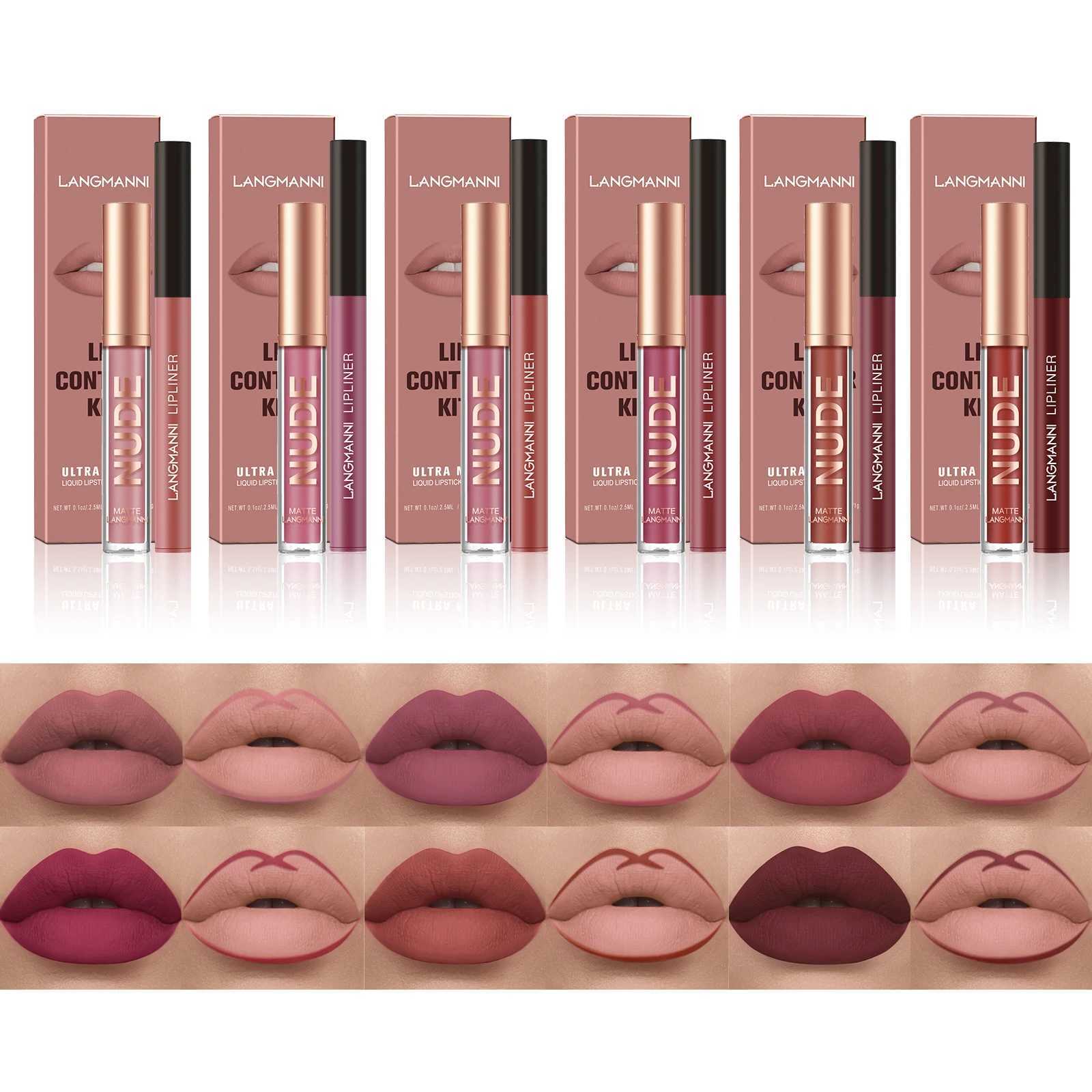 2-piece lip gloss and lip liner set matte finish non stick cup long-lasting lip color and liner combination perfect for defining lips W241101