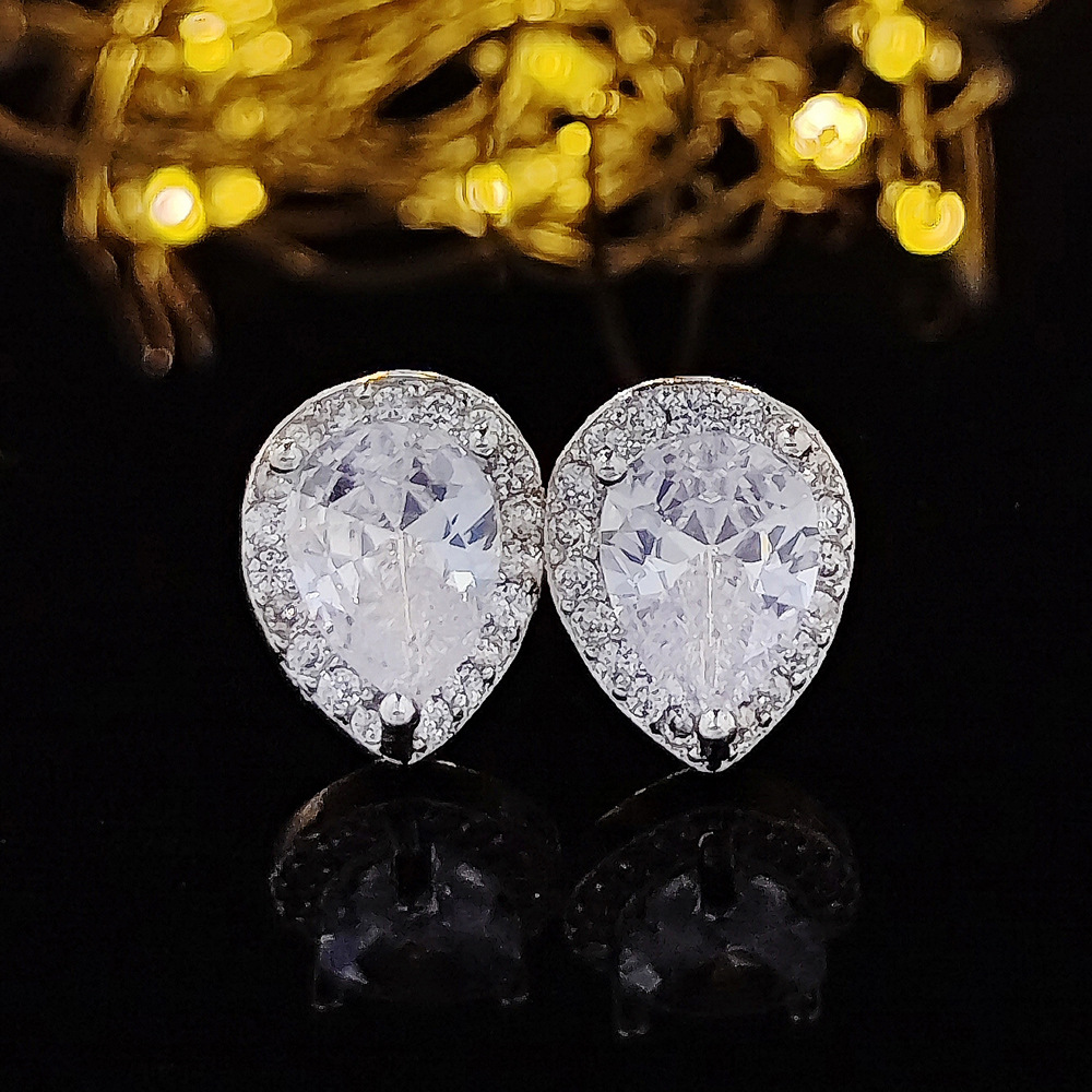 925 sterling silver inlaid AAA zircon earrings women creative fashion pear-shaped teardrop diamond Stud earrings platinum crystal Stud wedding jewelry