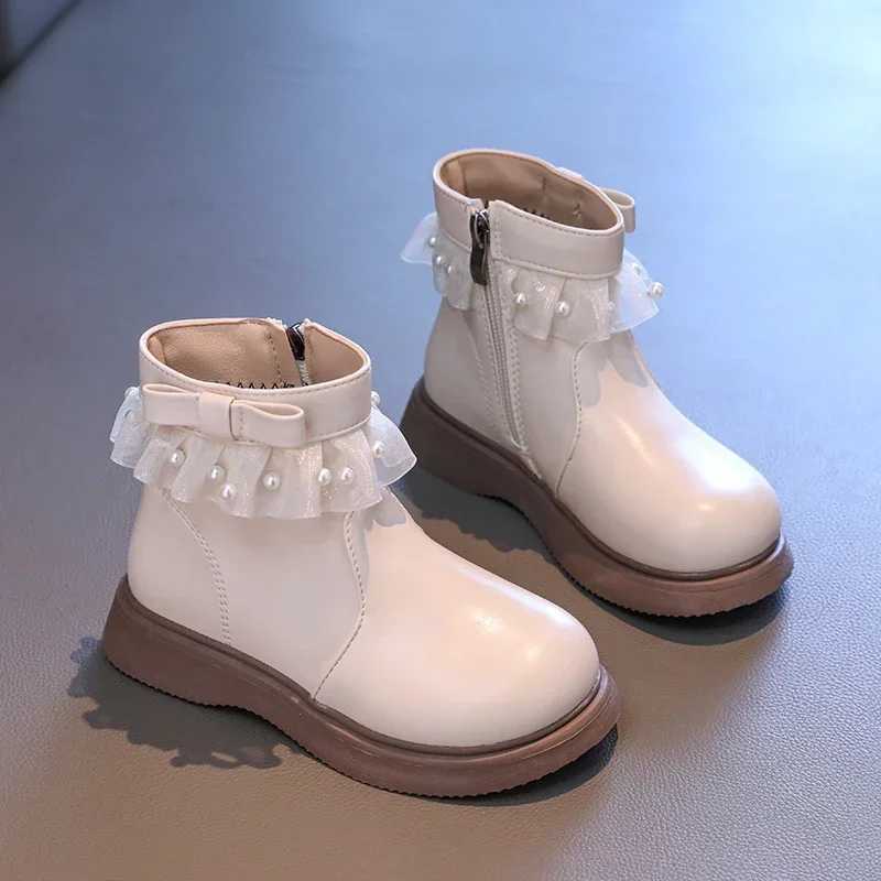 Childrens Boots Solid Color PU Girls Princess Leather Boots Fashion Leather Boots Spring and Autumn School Childrens Ankle Boots Elegant and Sweet M24