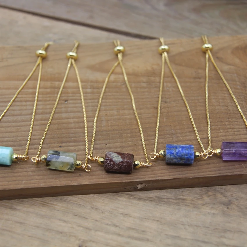 2025 Faceted Natural Gems Gold Color Chains new Adjustable Bracelets Lapis Amethysts Labradorite Crystal Single Bracelet Jewelry QC2001