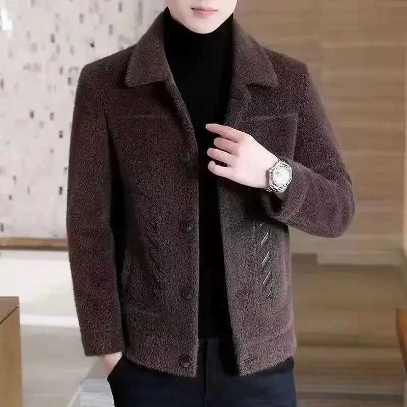 Mens high-end Woolenovercoat jacket with thick lapel autumn new item Versatile winter trendy fashion W241102
