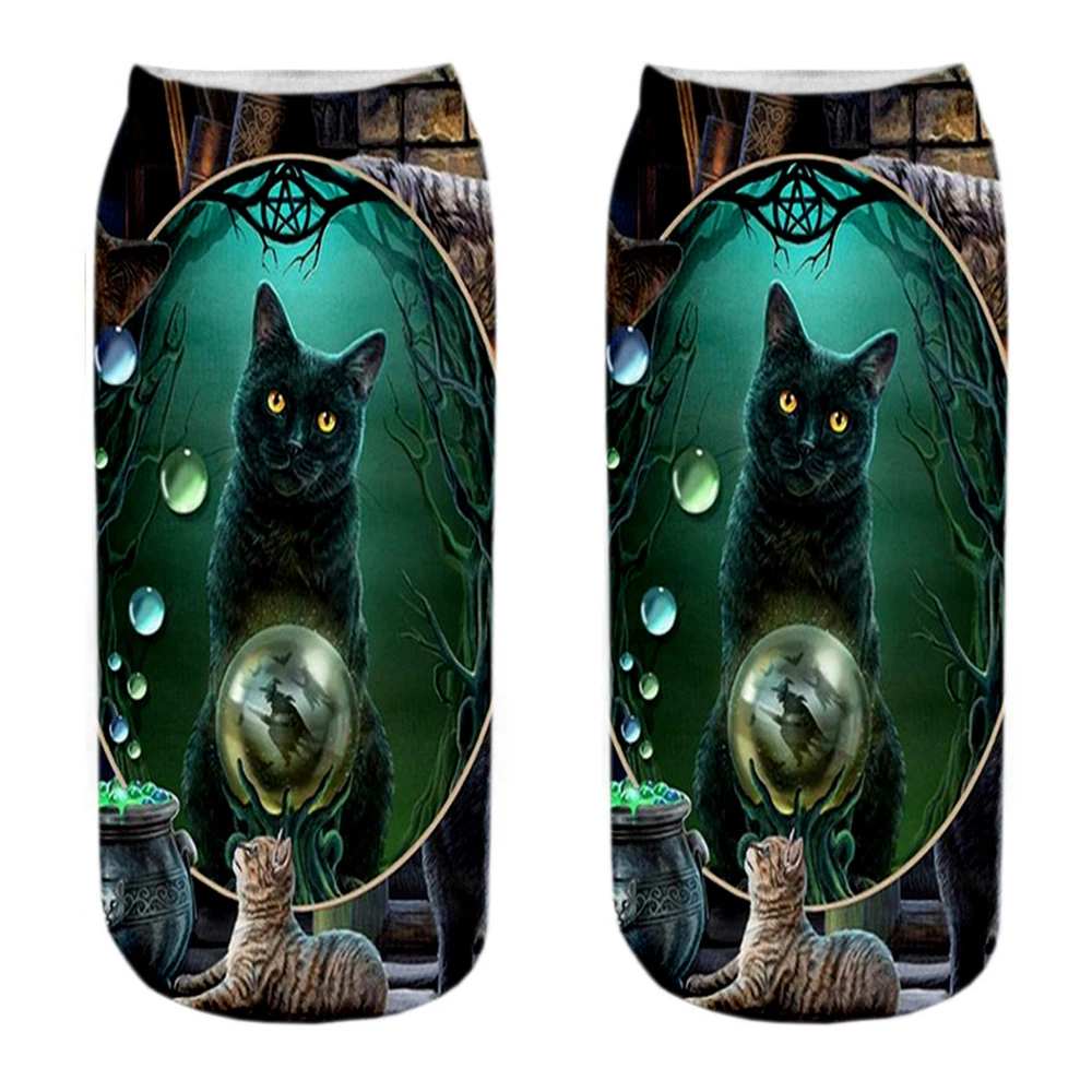 1 Pair New 3D Printed Funny Cool Ghost Cat Unisex Short Socks Creative Colorful Multiple Low Ankle Socks new 2025 Halloween Gift Socks