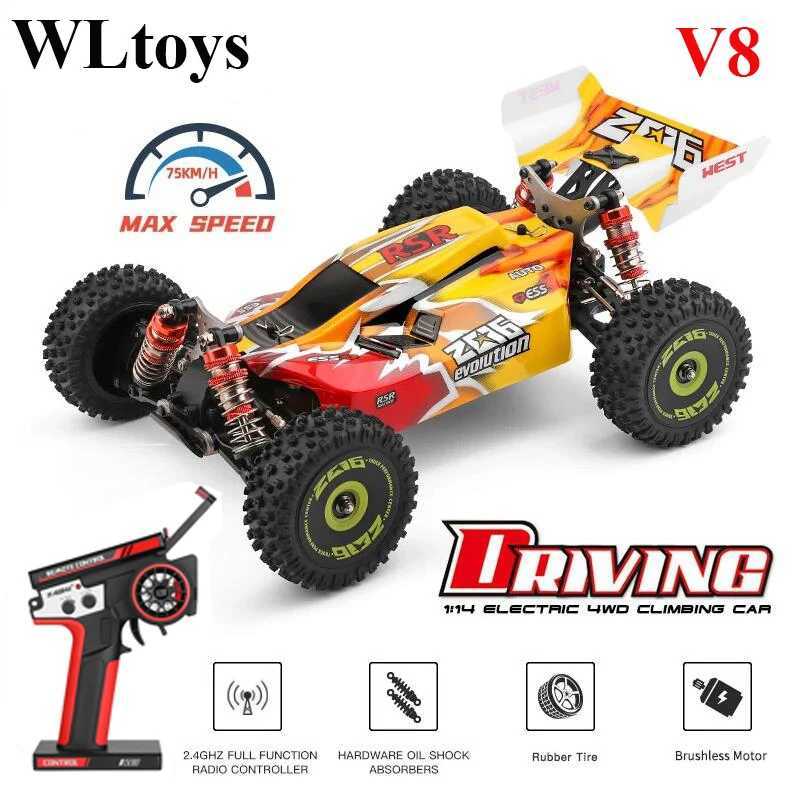 Top WLtoys 144010-V8 2.4G racing RC car 70 km/h brushless motor 4WD high-speed off-road drift RC toy suitable for children and adult gifts X241101