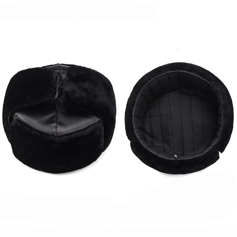Thick Russian Hat Mens Military Hat Winter Ushanka Bomber Hat Solid Leather Earrings Trap Ski Hat Mens 241031