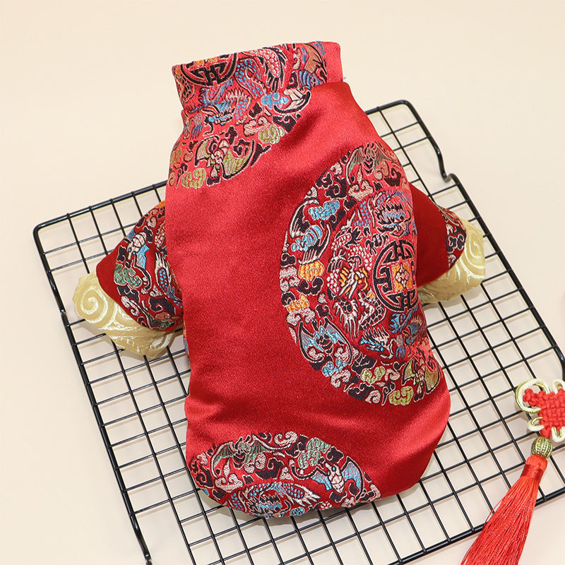 Autumn Winter Thickening Plush Coat traditional Chinese garments for Small Dogs Puppy T-Shirt Fleece Pullover Pet Clothing