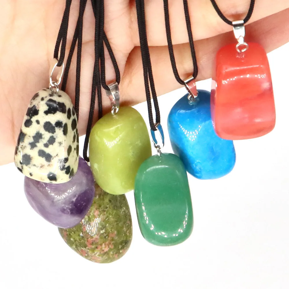 new Natural Crystal Irregular Tumbled Stone Jewelry Rose Quartz 2025 Green Aventurine Reiki Healing Pendants Necklace Mineral Guard Gifts