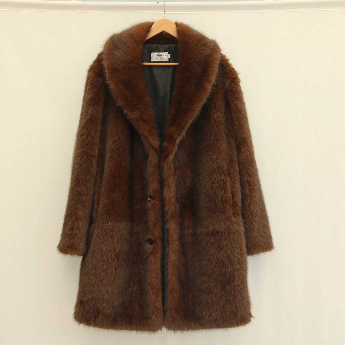 Mens fur coat faux wool coat winter warm long leather clothing large size fashion casualXJ241102