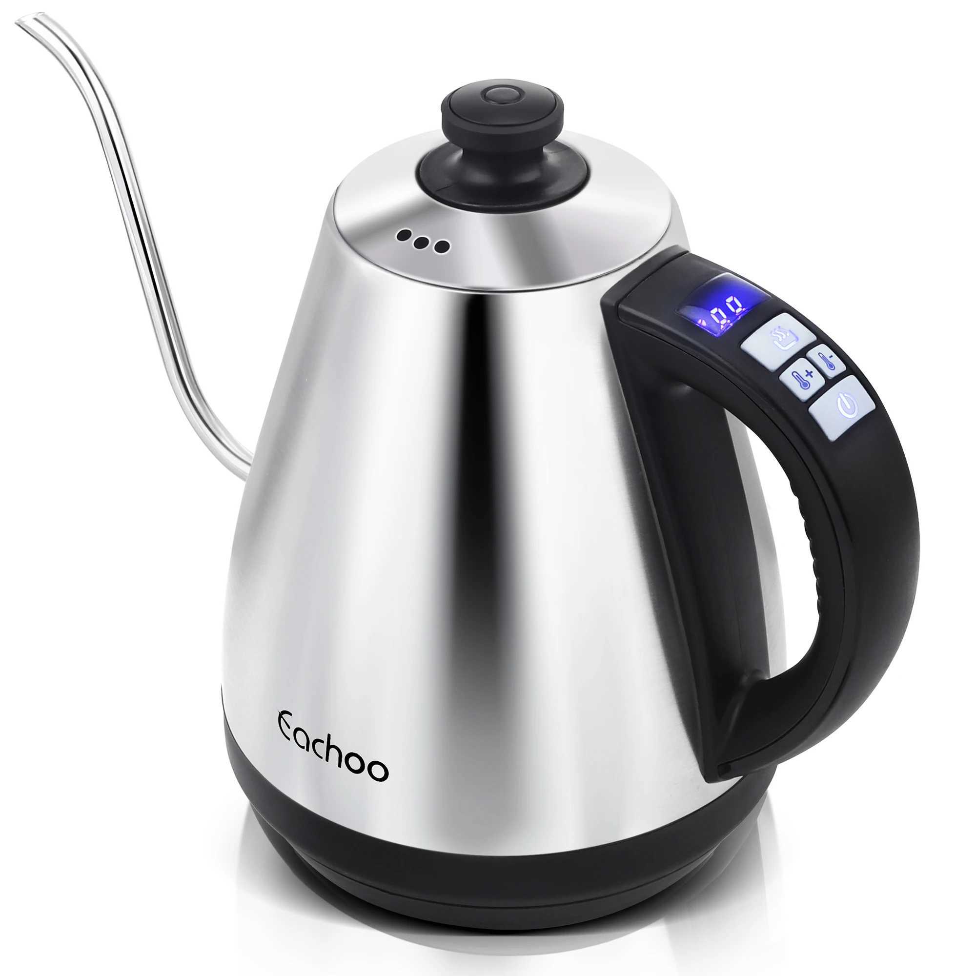 Stainless steel electric gooseneck kettle with coffee dropper poured onto the coffee pot temperature control LED display screen Y241102