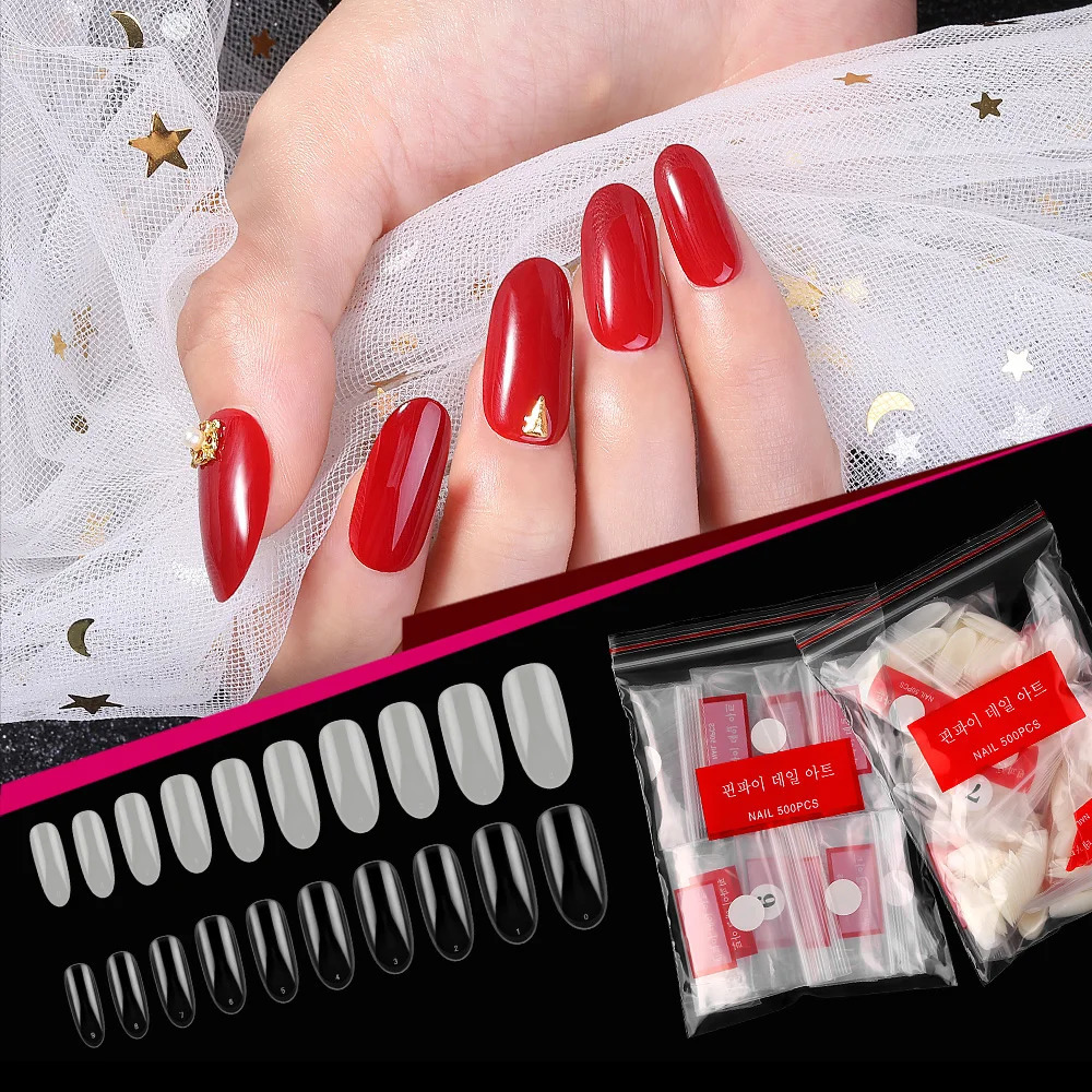 500 pieces/bag oval artificial nail point acrylic gel full cover display fake tip Coffin ballet dancer French stiletto heels 241031